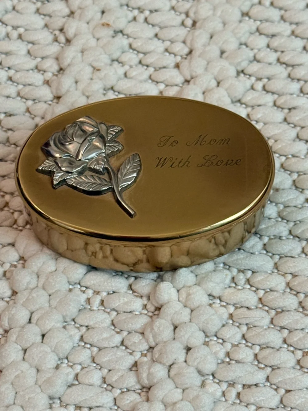 Vintage Oval Red Velvet Trinket box- with inscription “to mom with love”